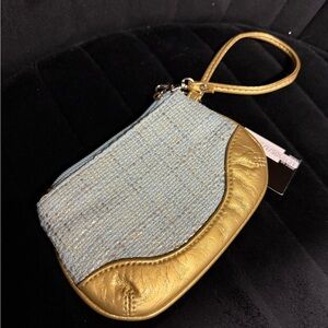 New Sondra Roberts Gold and Blue Women's Wristlet Clutch